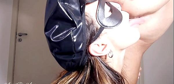 Police woman used me, she sucks my cock down to my throat in exchange for me to give her all the cum in her mouth and swallow! -RED video complete-